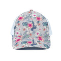 Hibiscus Orchids Hawaii Pattern Print White Mesh Trucker Hat