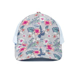 Hibiscus Orchids Hawaii Pattern Print White Mesh Trucker Cap