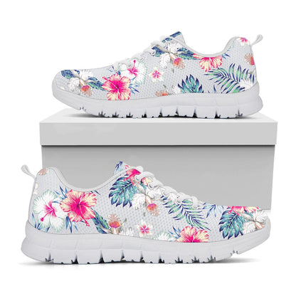 Hibiscus Orchids Hawaii Pattern Print White Running Shoes