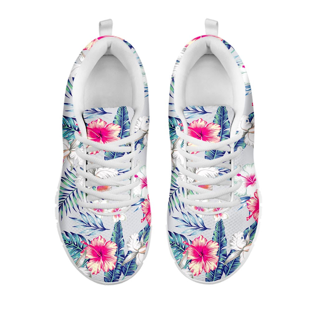 Hibiscus Orchids Hawaii Pattern Print White Running Shoes