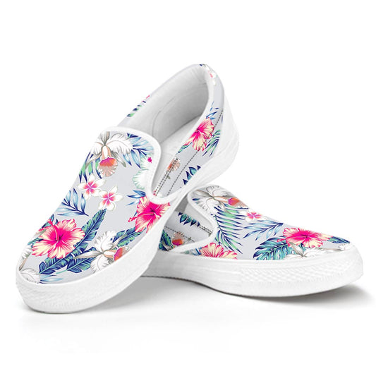 Hibiscus Orchids Hawaii Pattern Print White Slip On Sneakers