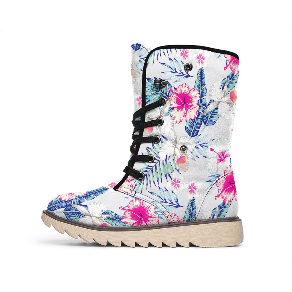 Hibiscus Orchids Hawaii Pattern Print Winter Boots