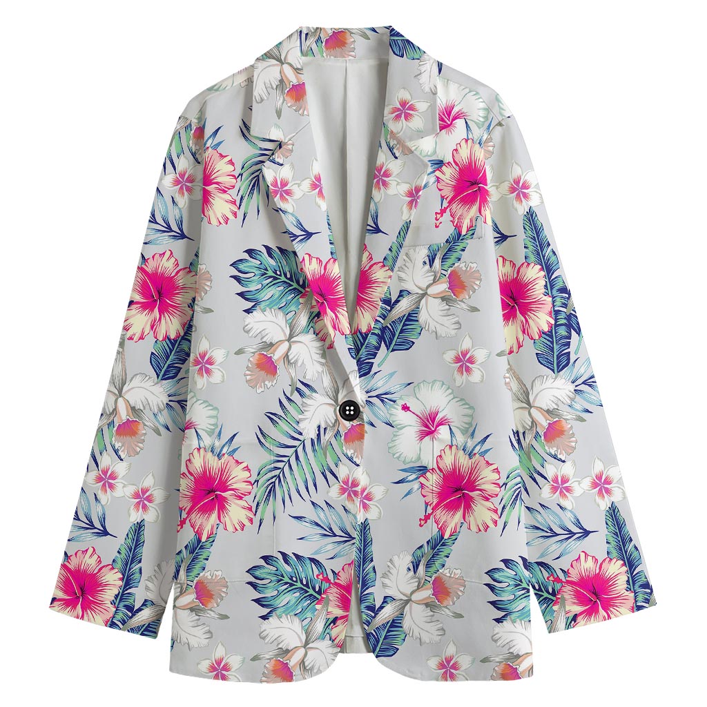 Hibiscus Orchids Hawaii Pattern Print Women's Cotton Blazer