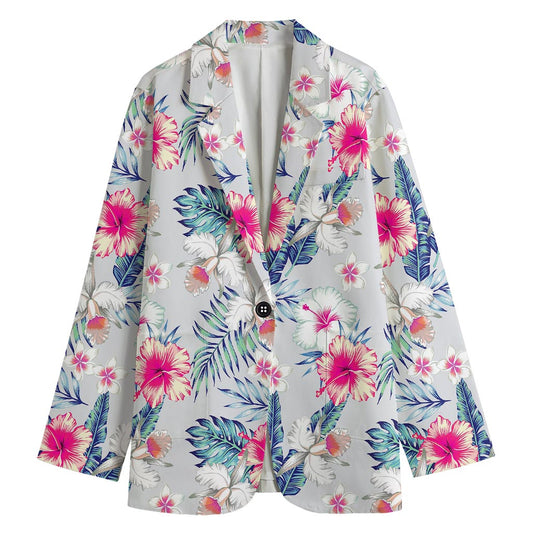 Hibiscus Orchids Hawaii Pattern Print Women's Cotton Blazer