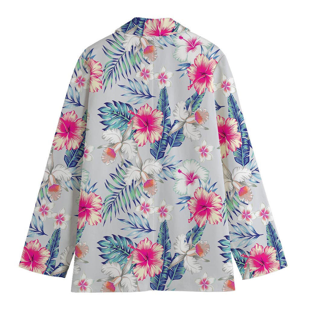 Hibiscus Orchids Hawaii Pattern Print Women's Cotton Blazer