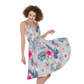 Hibiscus Orchids Hawaii Pattern Print Sleeveless Knee Length Dress