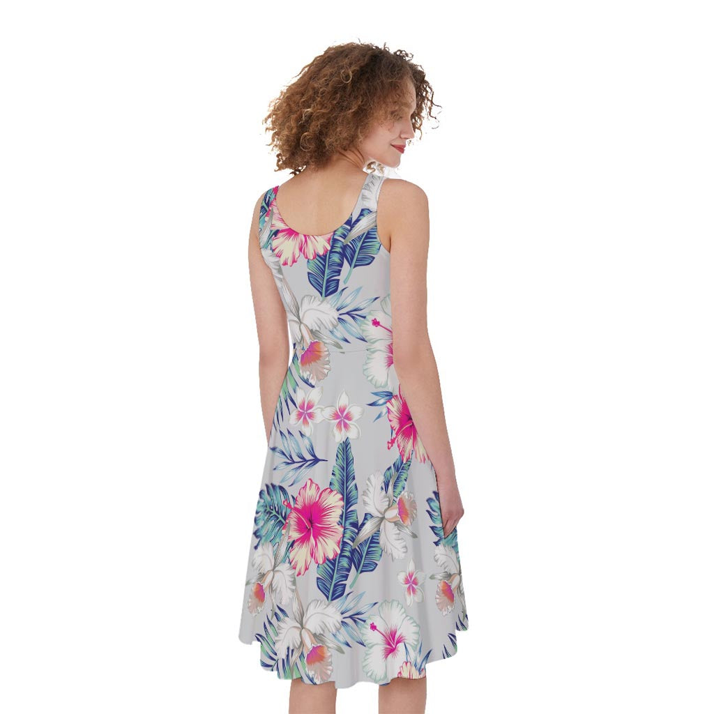 Hibiscus Orchids Hawaii Pattern Print Women's Sleeveless Dress