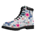 Hibiscus Orchids Hawaii Pattern Print Padded Collar Lace Up Boots