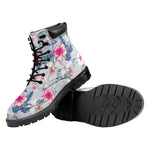Hibiscus Orchids Hawaii Pattern Print Work Boots
