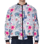 Hibiscus Orchids Hawaii Pattern Print Zip Sleeve Bomber Jacket