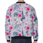 Hibiscus Orchids Hawaii Pattern Print Zip Sleeve Bomber Jacket