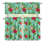 Hibiscus Plumeria Flowers Pattern Print 3 Piece Kitchen Curtains
