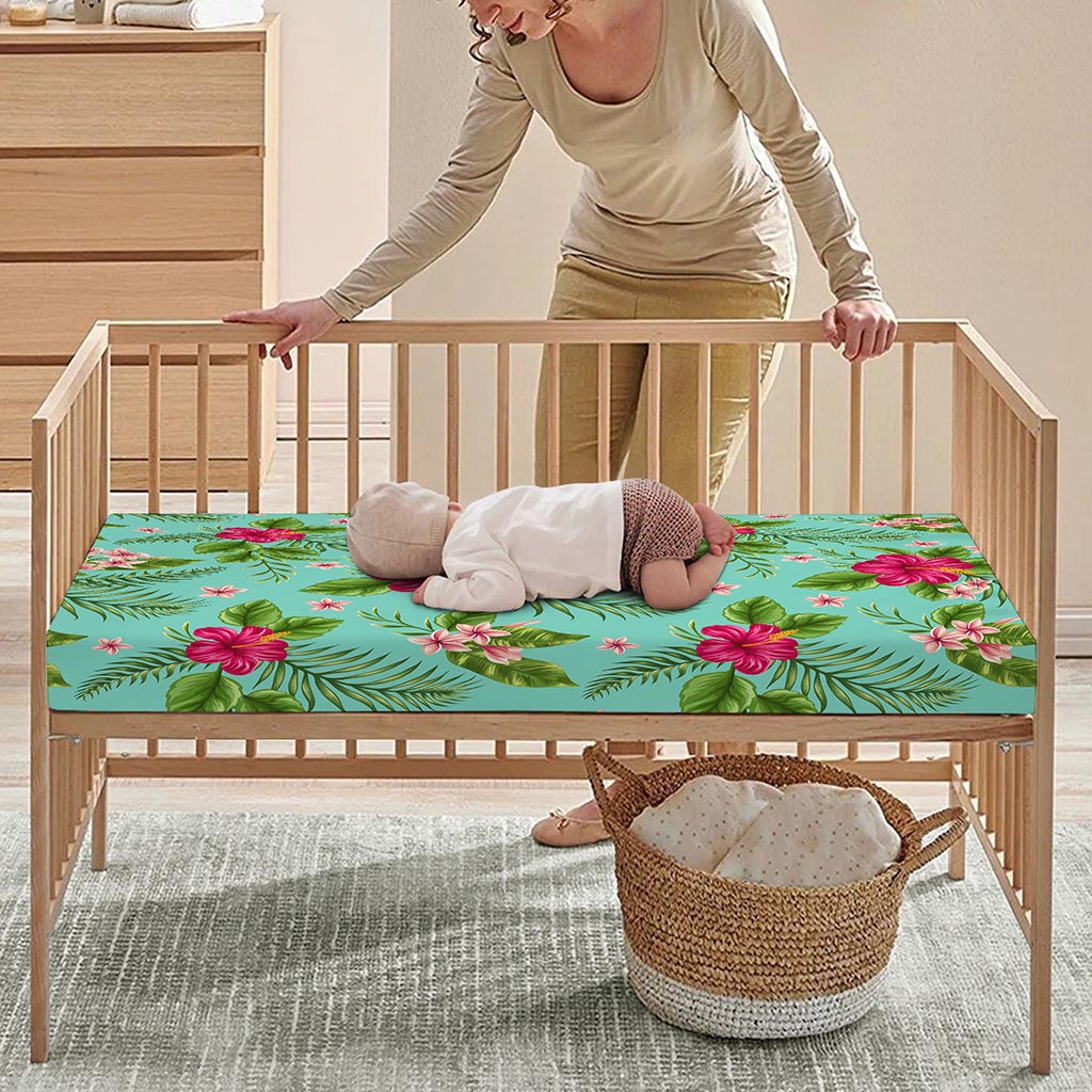 Hibiscus Plumeria Flowers Pattern Print Baby Crib Sheet