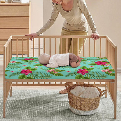 Hibiscus Plumeria Flowers Pattern Print Baby Crib Sheet