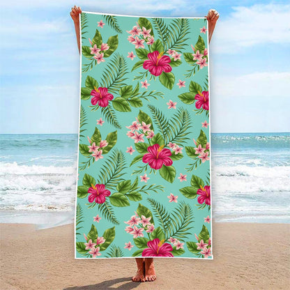 Hibiscus Plumeria Flowers Pattern Print Beach Towel