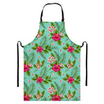 Hibiscus Plumeria Flowers Pattern Print Bib Apron With Pocket