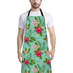 Hibiscus Plumeria Flowers Pattern Print Bib Apron With Pocket