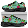 Hibiscus Plumeria Flowers Pattern Print Black Chunky Shoes