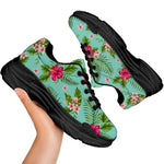 Hibiscus Plumeria Flowers Pattern Print Black Chunky Shoes