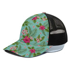 Hibiscus Plumeria Flowers Pattern Print Black Mesh Trucker Cap