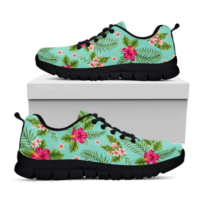 Hibiscus Plumeria Flowers Pattern Print Black Running Shoes
