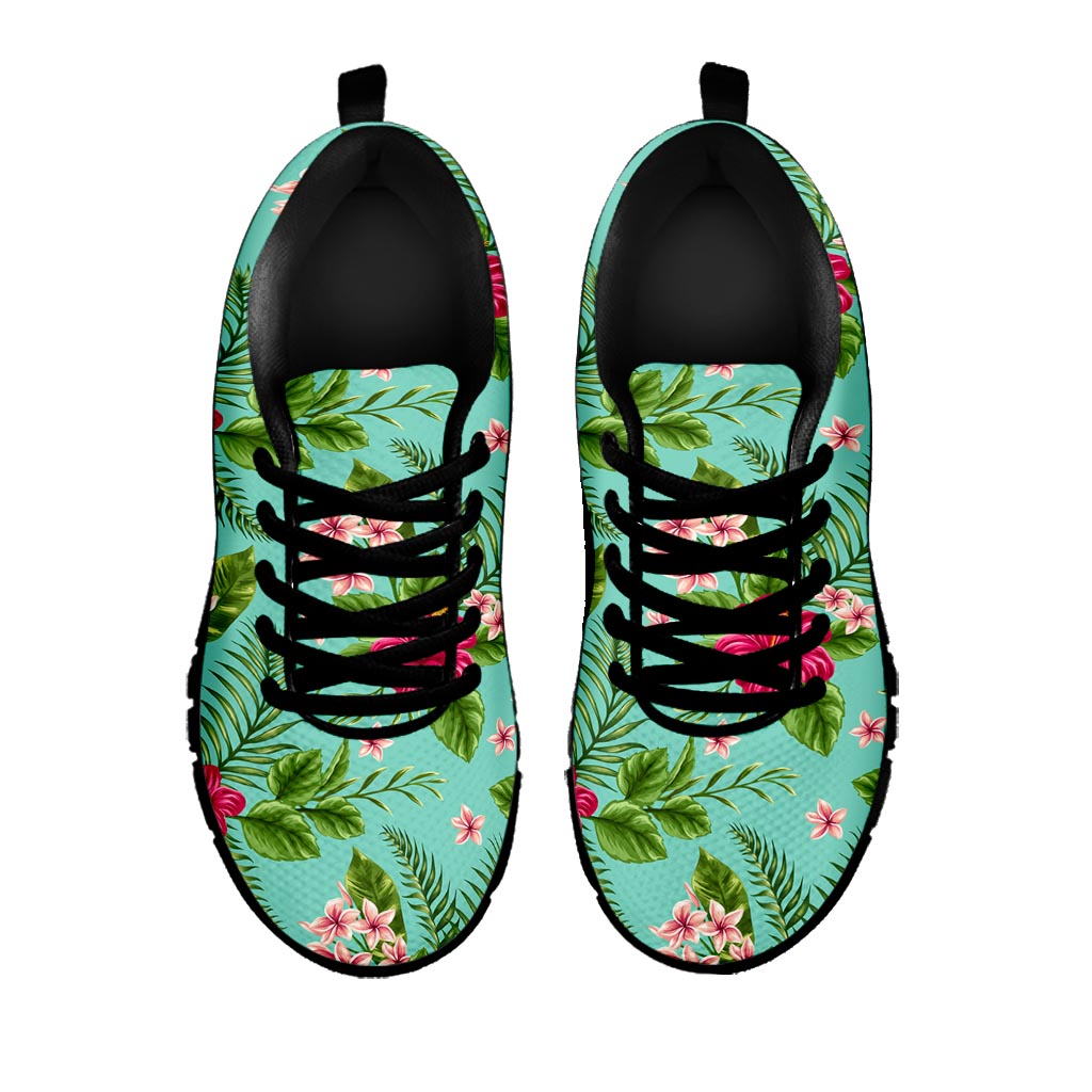 Hibiscus Plumeria Flowers Pattern Print Black Running Shoes
