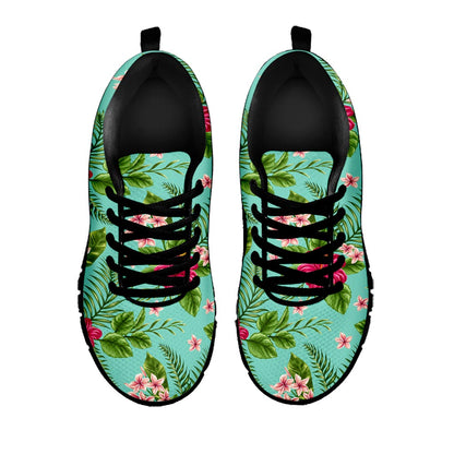 Hibiscus Plumeria Flowers Pattern Print Black Running Shoes