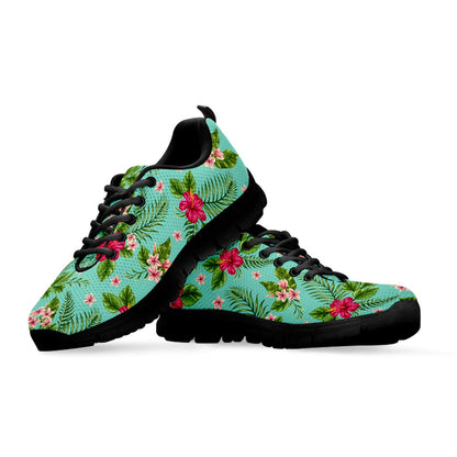 Hibiscus Plumeria Flowers Pattern Print Black Running Shoes