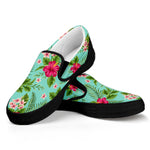 Hibiscus Plumeria Flowers Pattern Print Black Slip On Sneakers