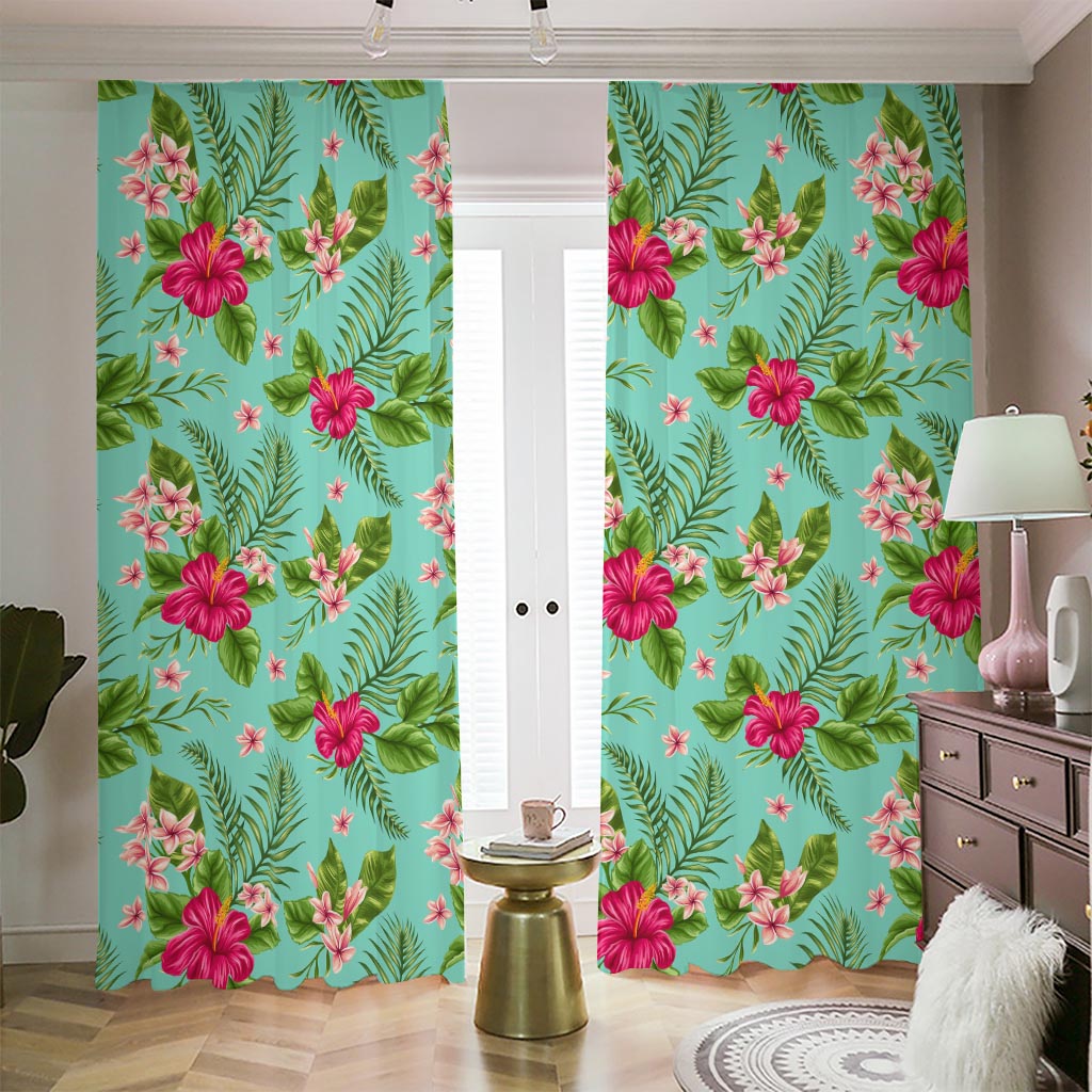 Hibiscus Plumeria Flowers Pattern Print Blackout Pencil Pleat Curtains