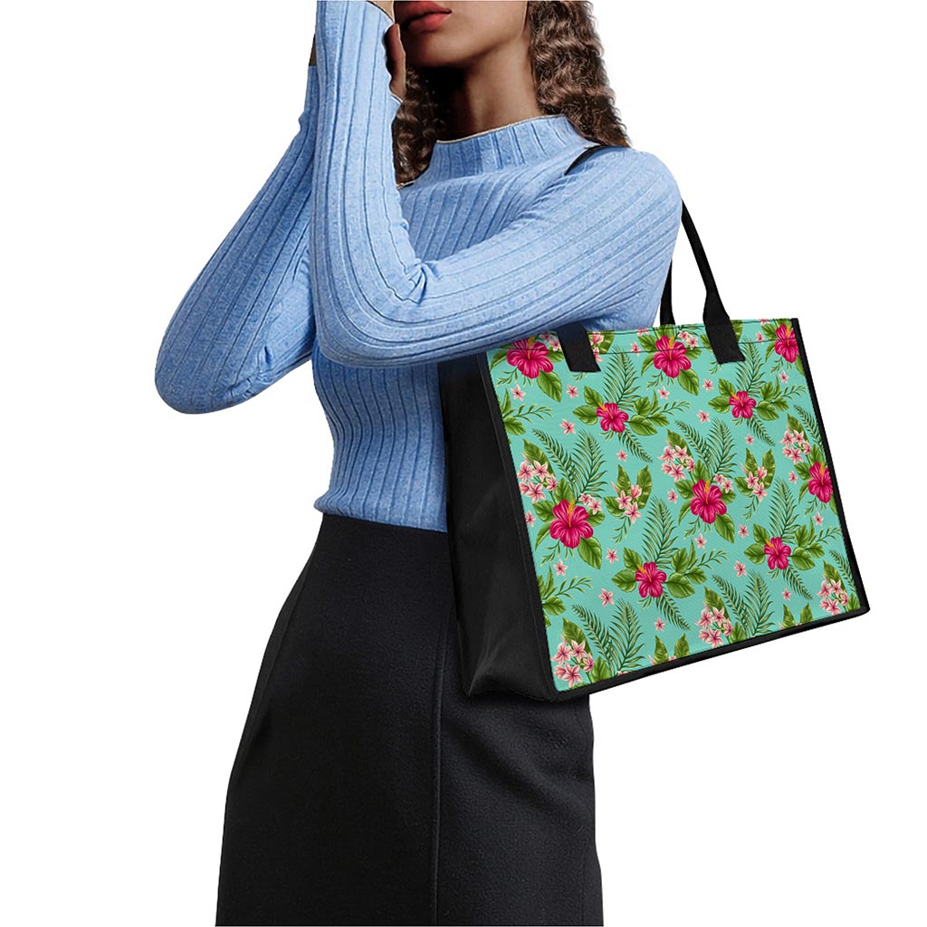 Hibiscus Plumeria Flowers Pattern Print Canvas Tote Bag