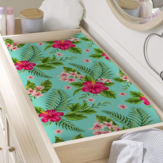 Hibiscus Plumeria Flowers Pattern Print Changing Pad Cover