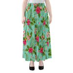 Hibiscus Plumeria Flowers Pattern Print Chiffon Maxi Skirt