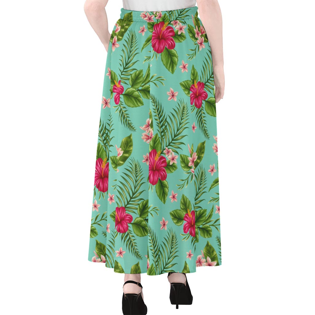 Hibiscus Plumeria Flowers Pattern Print Chiffon Maxi Skirt