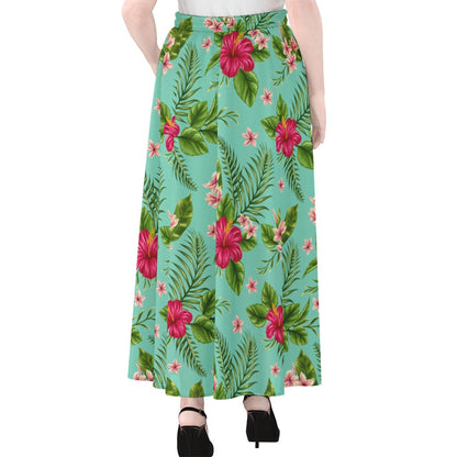 Hibiscus Plumeria Flowers Pattern Print Chiffon Maxi Skirt