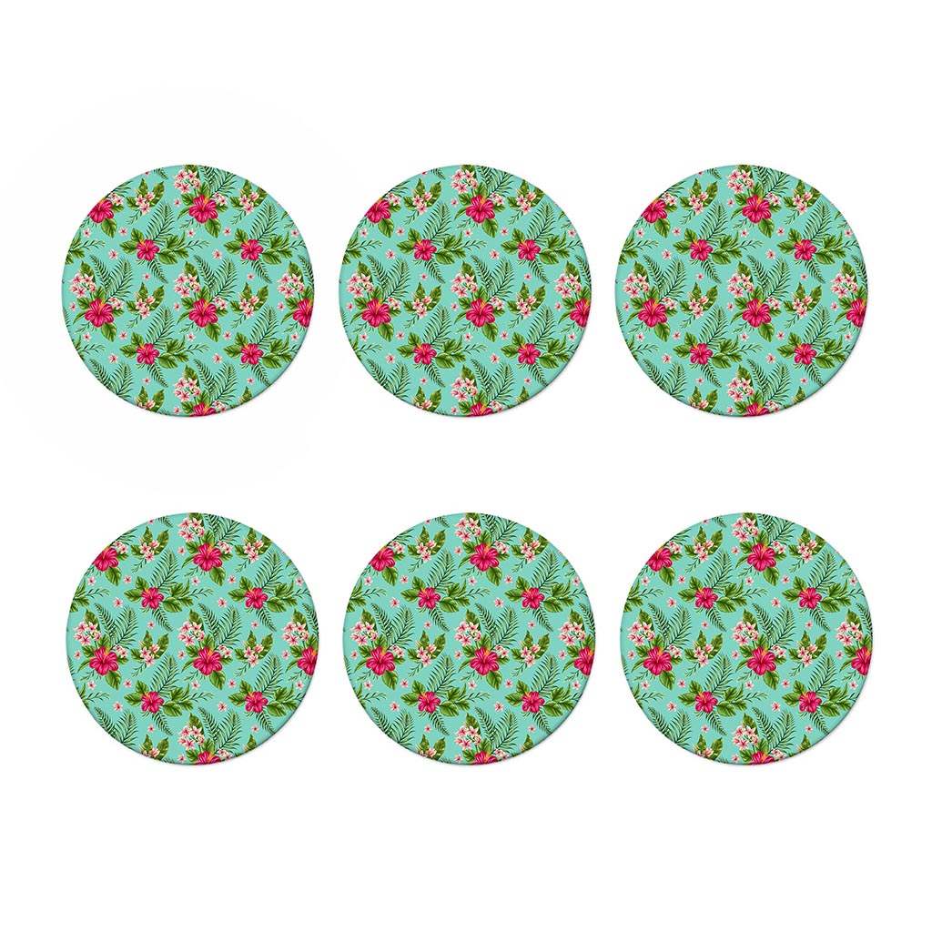 Hibiscus Plumeria Flowers Pattern Print Coaster Set