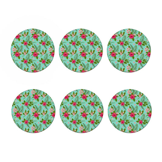 Hibiscus Plumeria Flowers Pattern Print Coaster Set