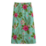 Hibiscus Plumeria Flowers Pattern Print Cotton Front Slit Maxi Skirt