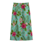 Hibiscus Plumeria Flowers Pattern Print Cotton Front Slit Maxi Skirt