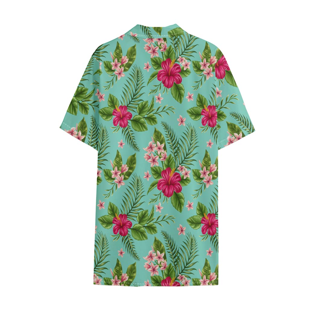 Hibiscus Plumeria Flowers Pattern Print Cotton Hawaiian Shirt