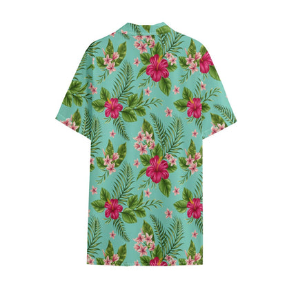 Hibiscus Plumeria Flowers Pattern Print Cotton Hawaiian Shirt