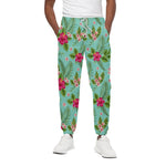 Hibiscus Plumeria Flowers Pattern Print Cotton Pants