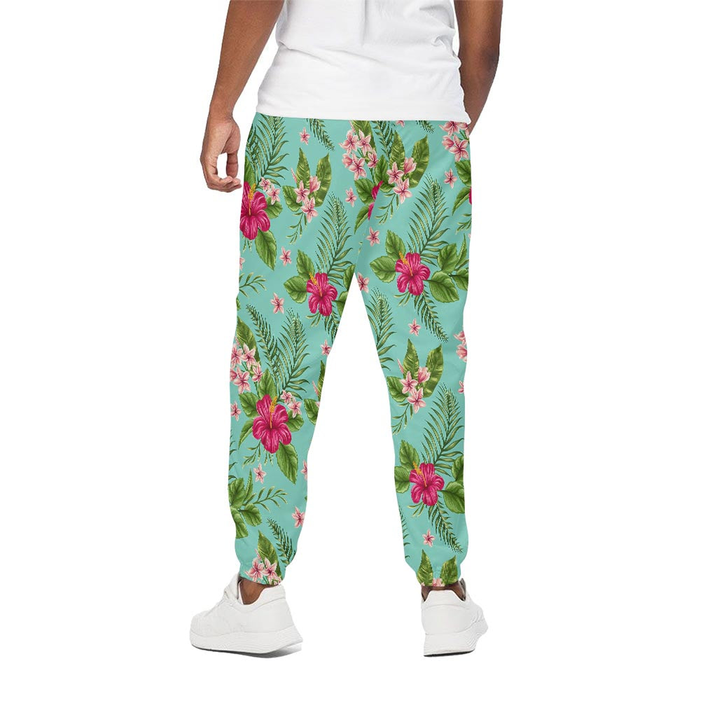 Hibiscus Plumeria Flowers Pattern Print Cotton Pants