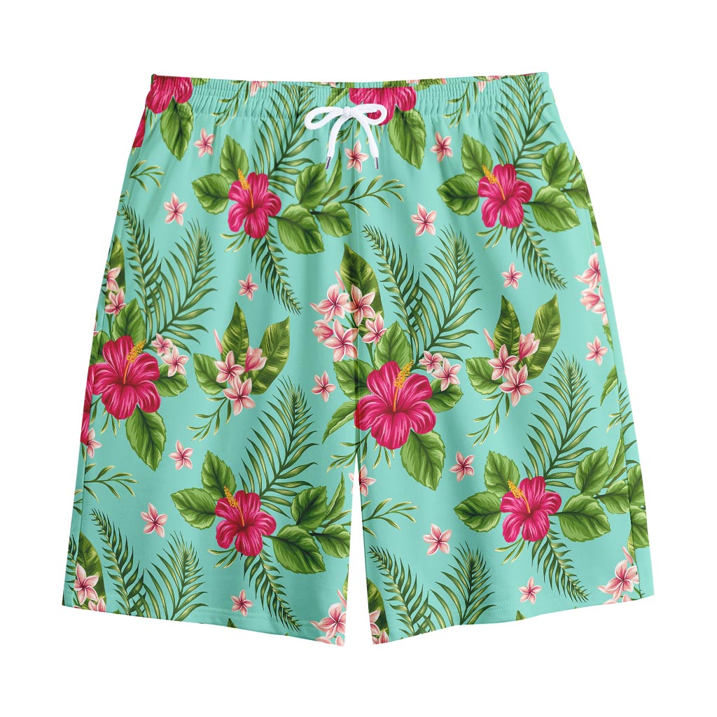 Hibiscus Plumeria Flowers Pattern Print Cotton Shorts