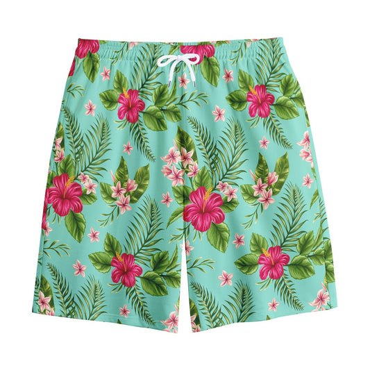 Hibiscus Plumeria Flowers Pattern Print Cotton Shorts