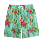 Hibiscus Plumeria Flowers Pattern Print Cotton Shorts