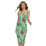 Hibiscus Plumeria Flowers Pattern Print Cross Back Cami Dress