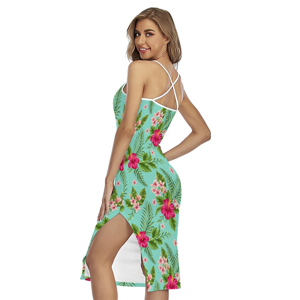 Hibiscus Plumeria Flowers Pattern Print Cross Back Cami Dress