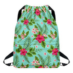 Hibiscus Plumeria Flowers Pattern Print Drawstring Backpack