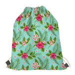 Hibiscus Plumeria Flowers Pattern Print Drawstring Bag